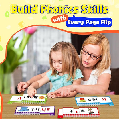 40 Read and Rhyme Flip Books,Phonics Word Family Build Book Learn to Read Phonics Flash Cards,Sight Words Flash Cards Kindergarten Reading Books,Flip Book Word Games for Preschool Learning Activities