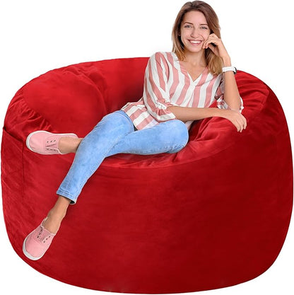 Homguava 3FT Bean Bag Chair: 3' Bean Bags with Memory Foam Filled, Large Beanbag Chairs Soft Sofa with Dutch Velet Cover-Red