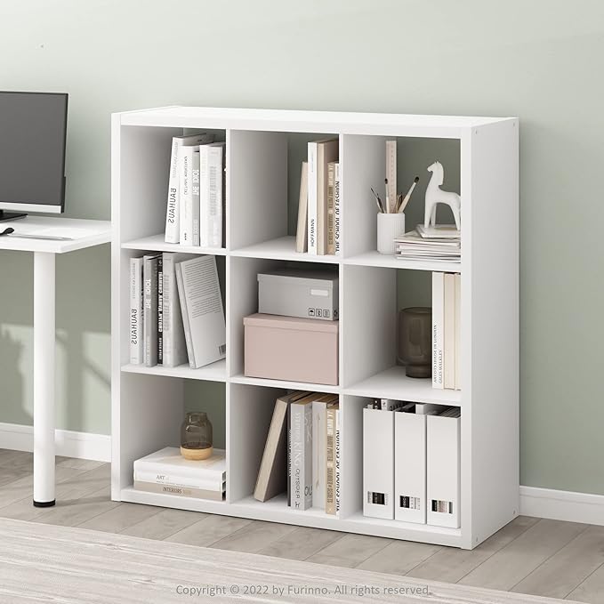 Furinno Cubicle Open Back Decorative Cube Storage Organizer, 9-Cube, White