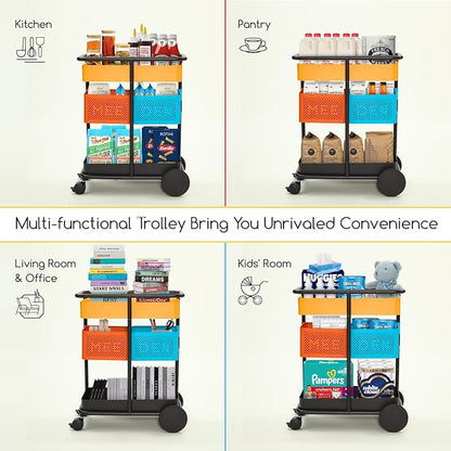 MEEDEN 3 Tier Rolling Utility Cart: Metal Heavy Duty Storage Cart Organizer with Wheels - Portable Tool Trolley for Home Office Kitchen