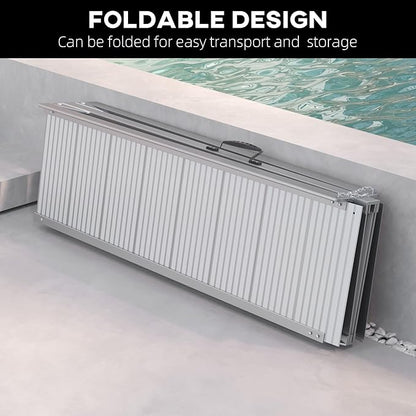 HOMCOM Wheelchair Ramp 8FT, Foldable Aluminum Threshold Ramp with Non-Slip Surface and Handle, 600lbs Weight Capacity, Suitcase Handicap Ramp for Home, Doorways, Curbs, Steps