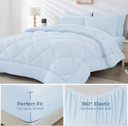 HEVUMYI Light Blue Twin-XL Comforter Set - 5-Piece All Season Bed in a Bag Twin-XL, Ultra Soft Bedding Set with Comforter, Flat Sheet, Fitted Sheet, Pillowcases, Pillow Shams