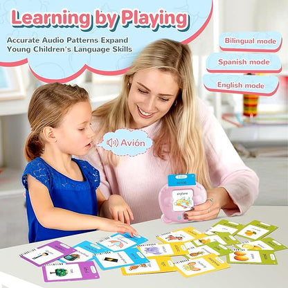 Spanish & English Talking Flash Cards for Toddler, Learning Montessori Toys with 224 Sight Words, Speech Therapy Toys, Children's Sensory Preschool Learning Educational Birthday