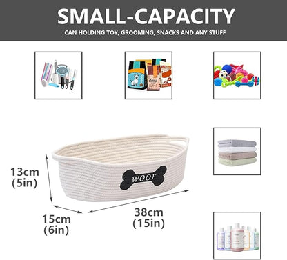 Morezi Dog toy baskets pet toy basket storage in small shallow stuff bin - Perfect for collect puppy toys, cat toy, grooming stuff, diapers, bed, for Bathroom, Playroom, Closet, Home - Beige