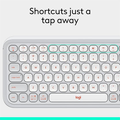 Logitech POP ICON Keys Wireless Bluetooth Keyboard, Comfortable Typing, Programmable Keys, Easy-Switch Between up to 3 Devices, for Laptop, Tablet, PC – Off White and Orange