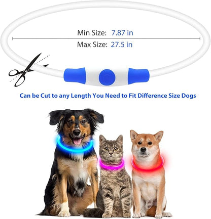 Flashseen LED Dog Collar, USB Rechargeable Glowing Lighted Up Collar, Cuttable Water-Resistant TPU Safety Collar Lights for Small Medium Large Dogs