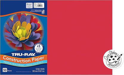 PACON Tru-Ray Sulphite Construction Paper, 12 x 18 Inches, Red, 50 Sheets (102994)