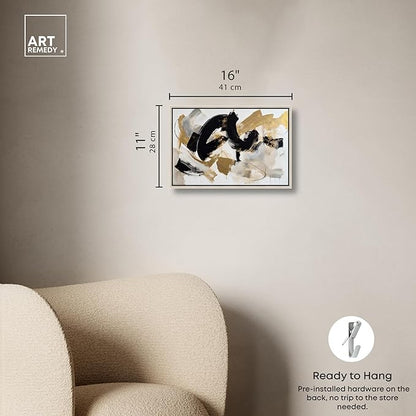 Art Remedy Moved Abstraction Canvas Modern Black White Abstract Wall Art, Silver Frame, 15" x 10"