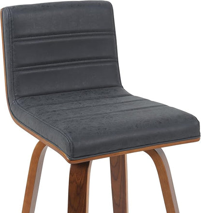 Armen Living Vienna Modern Swivel 26" Counter Height Barstool with Vintage Black Faux Leather and Walnut Wood Finish