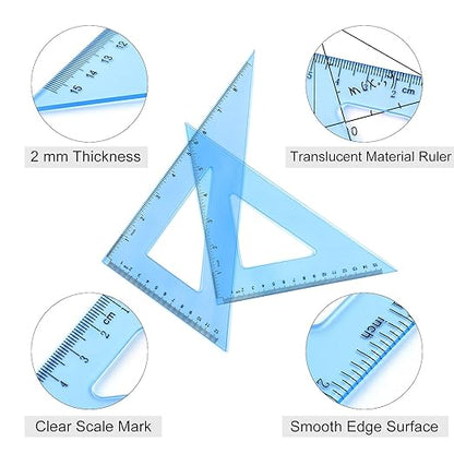 Coopay 12 Inch Math Geometry Tool Plastic Ruler Square Set Includes Straight Ruler, Triangles, Protractor for Student School Office Supplies (Blue)