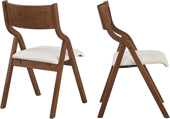 Ball & Cast Folding Chairs Set of 2 with Back & Padded Cushion,Portable Foldable Dining Upholstered Stool W/Solid Wood Frame,Ergonomic Design,for Kitchen,Office,Outdoor Events,Walnut