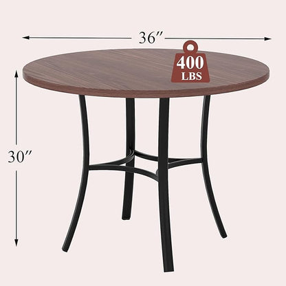 VECELO 36" Round Dining Table for 4, Wood Grain Dinette with Metal Frame for Kitchen, Apartment, Home, Space-Saving, Brown