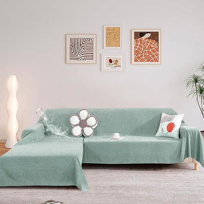 STACYPIK 100% Waterproof Sea Green Sofa Covers, Couch Cover for Sectional, Anti-Cat Scratch Furniture Protector, Washable Jacquard Sofa Cover for Dogs, Kids, Wear Resistant Sofa Slipcover-71X90IN