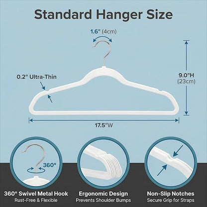 HOUSE DAY Ivory Plastic Hangers 100 Pack - Heavy Duty Non-Velvet Hanger with 360° Swivel Hook & Non Slip Notches - Slim Space Saving Clothes Hangers, Durable Closet Organizers for Coats Shirts Dresses