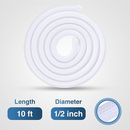 Nilight Cable Sleeve, 10ft-1/2inch Cord Management Sleeves, Braided Sleeving, Split Self Wrapping Wire Loom for Computer Electrical Automotive Harness Protector Organizer, White