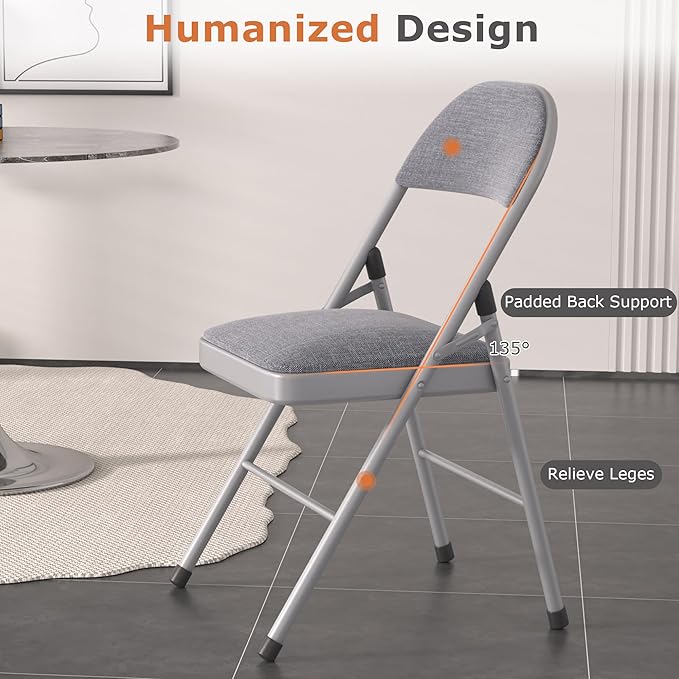 VECELO Padded Folding Chairs 4 Pack, Comfortable Cushioned Seat & Backrest with Steel Frame, for Office, Indoor Outdoor, Commercial Events, Dark Grey