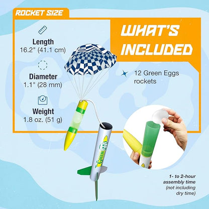 Estes 1718 Bulk Pack of 12 Green Eggs Payload Model Rocket Kits, Intermediate Flying-Rocket Model Kits for Ages 10+