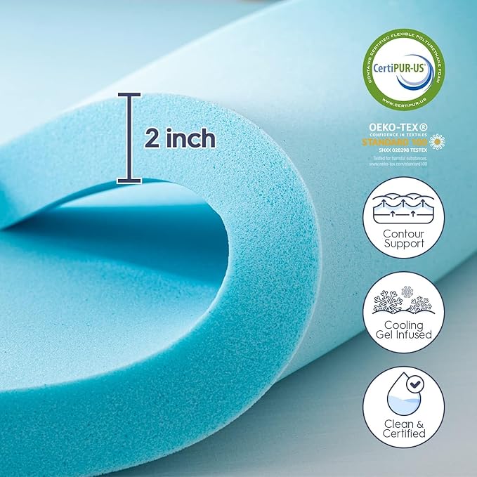 ELEMUSE Full Size Dual Layer 3 Inch Memory Foam Mattress Topper, 2 Inch Cooling Gel Memory Foam and 1 Inch Thick Soft Pillow Top Mattress Pad Cover for Back Pain Relief, Bed Topper for Side Sleep