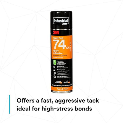 3M Foam Fast 74 CA Spray Adhesive Low VOC <25%, Clear, Net Wt 19.0 oz