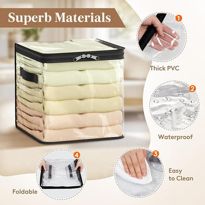 Lifewit 6 Pack Clear Clothes Storage Bags, 11 Inch Clear Cube Storage Bins, 18L Vinyl Foldable Moving Bags with Zipper, Storage Container for Sweater Sheets Yarns