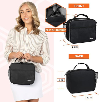 opux Insulated Lunch Bag Kids, Lunch Box for School Boy Girl, Leakproof Small Reusable Compact Soft Mini Cooler Bag, Toddler Small Lunch Boxes Kit Pail with Front Side Pockets (Black)