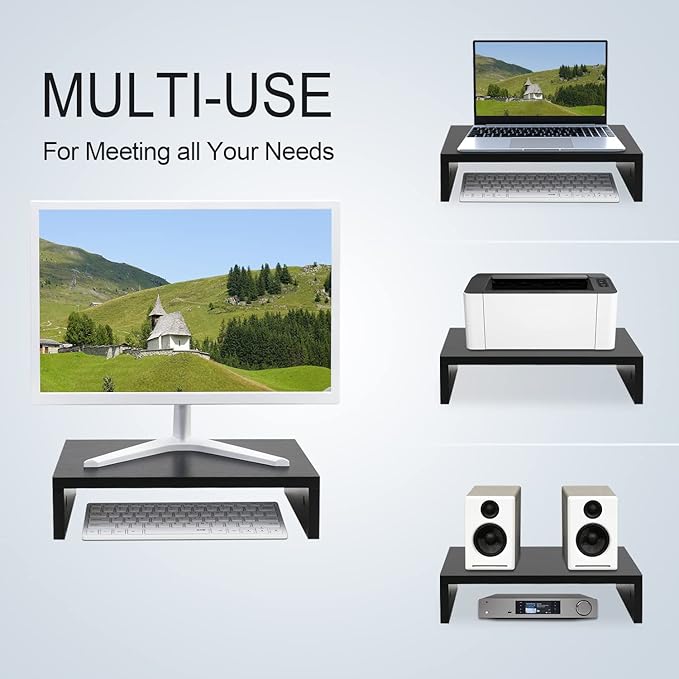 TEAMIX 14.2 inch Monitor Stand Riser, Wood Monitor Riser with Storage for Desk Small Monitor Stand TV/Screen/PC/Laptop Riser Computer Stand Desktop Shelf (Black-14.2 inch)