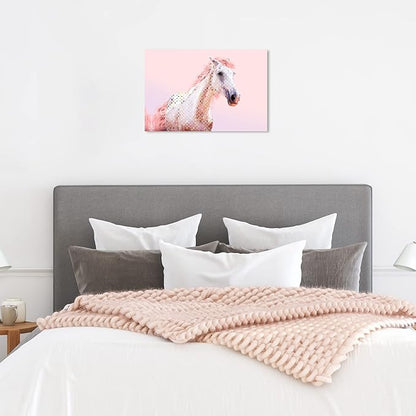 Country Farmhouse Canvas Print Painting Animal Wall Art 'Pink Glam Horse' Unframed Gallery Wrapped Canvas Rustic Home Décor 24x16 in Pink, White by Oliver Gal