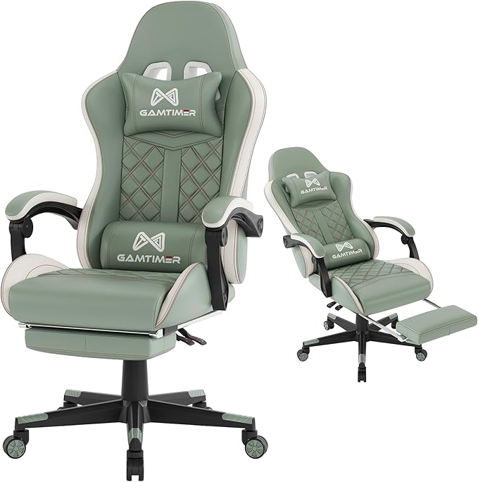 Gaming Chair, 400 lbs Adult Chair, High Back Computer Chair with Footrest and Linked Armrests, Office Video Game Chair with Lumbar Support (Green)