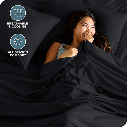 Bare Home Split King Sheet Set - 1800 Ultra-Soft Microfiber Bed Sheets - Double Brushed - Deep Pockets - Easy Fit - 5 Piece Set - Bed Sheets & Pillowcases (Split King, Black)