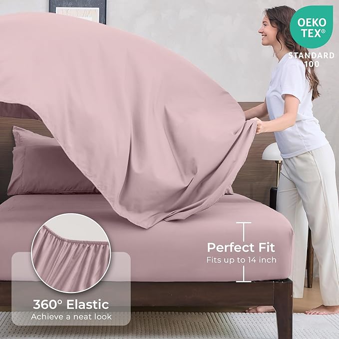 HEVUMYI Rose Gold Full Comforter Set - 7-Piece All Season Bed in a Bag Full, Ultra Soft Bedding Set with Comforter, Flat Sheet, Fitted Sheet, Pillowcases, Pillow Shams