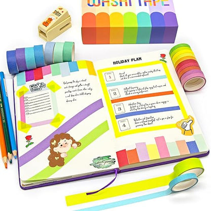 WAPETASHI Washi Tape Set - 40 Rolls, 2 Sizes Rainbow Decorative Tape for Journaling & Scrapbooking