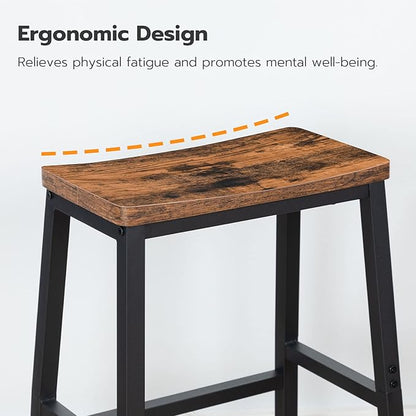 HOOBRO Bar Stools, Set of 2 Bar Chairs, 23.6 Inch Saddle Stools, Kitchen Counter Seat with Footrests, Industrial Barstools for Dining Room, Kitchen, Counter, Rustic Brown and Black BF02MD01