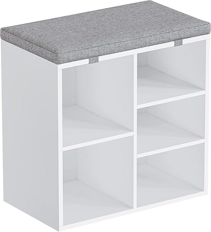 IDEALHOUSE Shoe Storage Bench with Cushion for Entryway, 20" Storage Rack Bench with Padded Seat, Cubby Seat Shoe Cabinet with 3-Tier Adjustable Shelf for Living Room Hallway, White