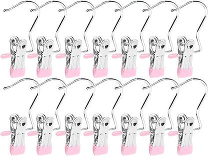 15 Pack Boot Hanger for Closet, Laundry Hooks with Clips, Boot Holder, Hanging Clips, Portable Multifunctional Hangers Single Clip Space Saving for Jeans, Hats, Tall Boots, Towels(Pink)