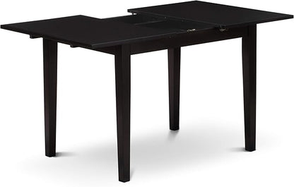 East West Furniture NOCE5-BLK-21 5 Piece Kitchen Table Set for 4 Includes a Rectangle Dining Table with Butterfly Leaf and 4 Mineral Blue Linen Fabric Parsons Chairs, 32x54 Inch, Black