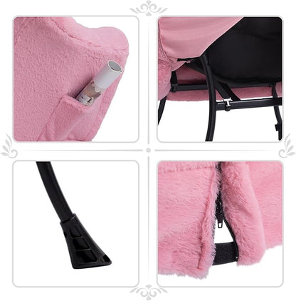 HollyHOME Fabric Lazy Chair with Foldable Ottoman, Accent Comfy Lounge Arm Chair and Folding Footrest Stool Set, Leisure Sofa Reading Chair and Footstool for Living Room, Bedroom, Dorm, Pink