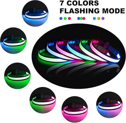 Multi-Color Light up Dog Collar, YFbrite USB Rechargeable LED Puppy Collar Super Bright Adjustable Glowing Dog Lights for Night Walking (Multi-Color, Small)