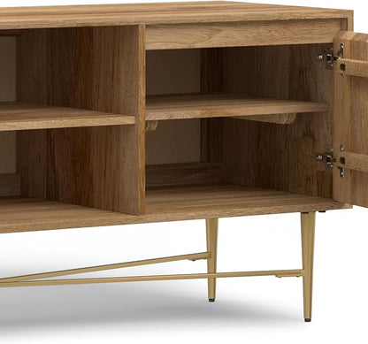 SIMPLIHOME Fallon SOLID MANGO WOOD 60 inch Wide Contemporary TV Media Stand in Natural For TVs up to 65 inches for the Living Room and Entertainment Center