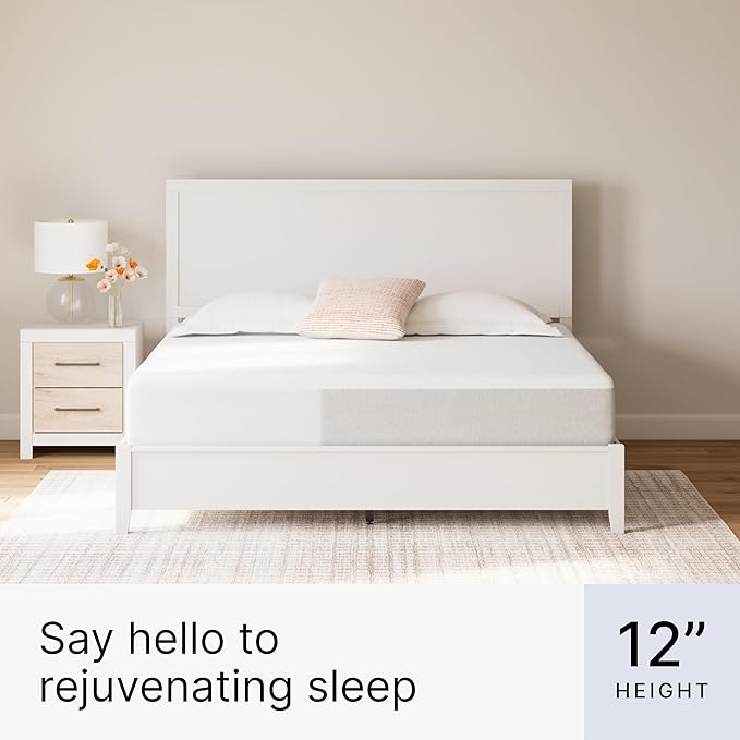 Signature Design by Ashley Full Size Cool Max 12 Inch Medium Plush Cooling Gel Infused Memory Foam Mattress for Pressure Relief, Fiberglass Free, Mattress in A Box