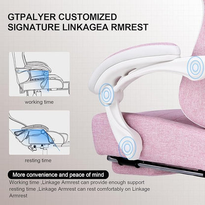 GTPLAYER Gaming Chair, Computer Office Chair with Pocket Spring Cushion, Linkage Armrests and Footrest, High Back Ergonomic Computer Chair with Lumbar Support Task Chair with Footrest