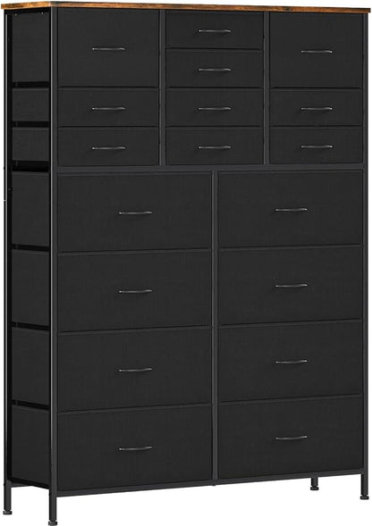 Dresser for Bedroom with 18 Drawers, Tall Fabric Storage Dresser, Chest of Drawers for Closet, Nursery, Bedside, Living Room, Laundry, Entryway, Hallway (Black)
