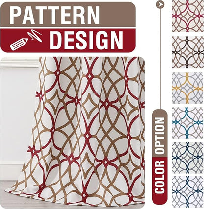 H.VERSAILTEX Blackout Curtains Printed Design 63 Inch Length 2 Panels Set Thermal Insulated Curtains for Bedroom Living Room Geometric Modern Grommet Window Drapes - Taupe and Red