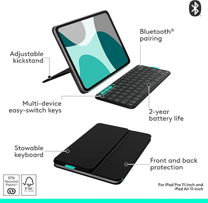 Logitech Flip Folio, Keyboard Case for iPad Pro 13-inch (M4 & M5) & iPad Air 13-inch (M2, M3 & M4) (2024, 2025 & 2026) - Protective & Stowable Bluetooth Keyboard Case, Multi-Device - Midnight Black