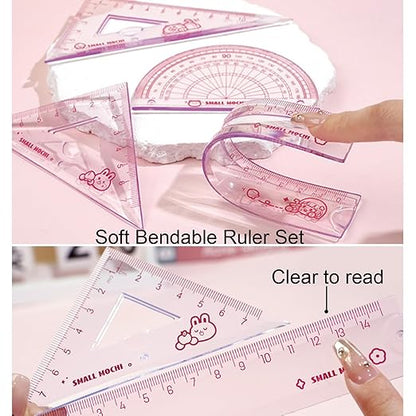 4 Pieces Purple Flexible Rulers Set 15cm Soft PVC Bendable Rulers Shatterproof Straight Ruler Triangle Ruler Straight Edge Protractor Math Geometry Tool Office School Supplies (Purple)