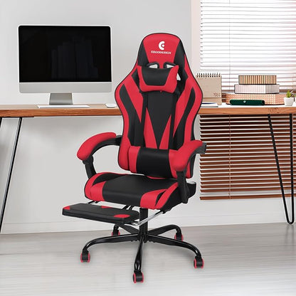 Gaming Chair with Linkage Armrest & Footrest, High Back Video Gaming Chair, Black/Red