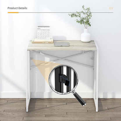 Small Folding Desk 32 inch, No Assembly Required Small Office Desk, Writing Gaming Computer Camping Desk, Beige