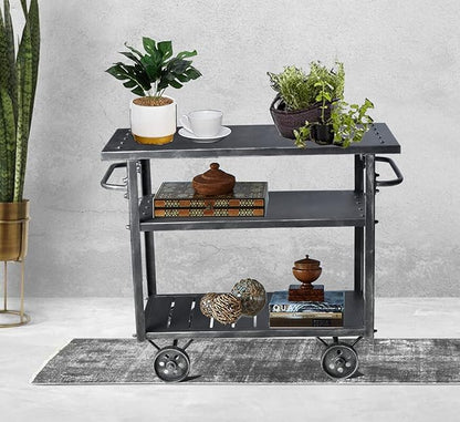 Diwhy Industrial 3 Tier Rolling Utility Storage Cart Wine Beverage, Metal Wine Rack with Wheels Kitchen Bar Dining Room Tea Wine, Serving Cart