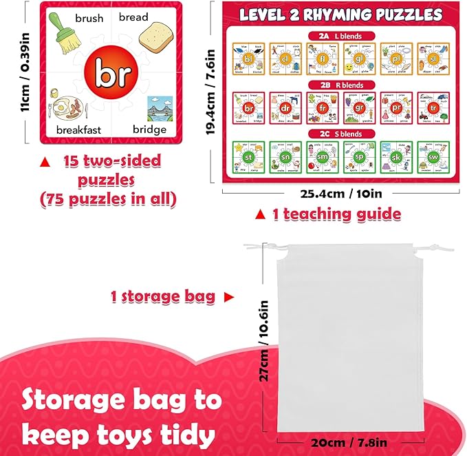 Torlam Phonics Puzzle, Rhyming Games Phonics Games Flash Cards for Kids Toddler, Learn to Read Spelling Reading Sight Words, Digraphs Blends Site Words for Preschool Kindergarten Homeschool Supplies