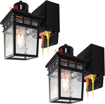 2 Pack Porch Light Outdoor with GFCI Outlet - 3 Lighting Modes Exterior Light Fixture, Dusk to Dawn Motion Sensor Wall Mount Outside Lights for House,Garage,Front Door, Patio