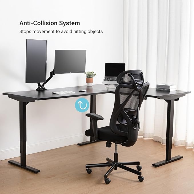 Progressive Desk Height Adjustable Computer Standing Desk - L Shaped 70" x 55" Corner Electric Stand Up Rising Workstation - Roasted Walnut, Gray Frame